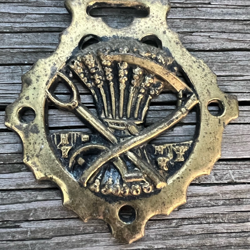 Antique Brass Horse Medallion Farming Theme Collectible As Is